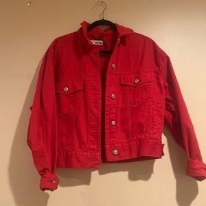 Red denim jean jacket